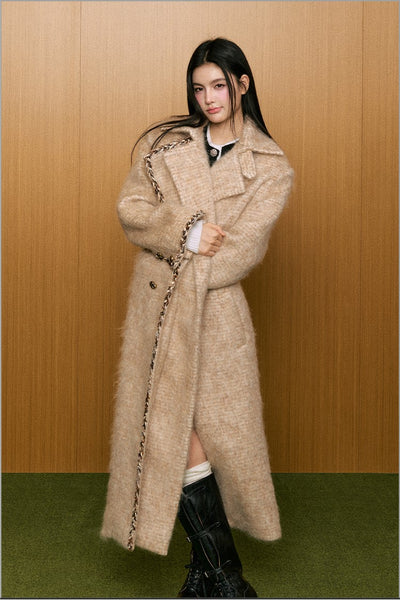 Luxurious Style Braided Lapel Thick Wool Tweed Long Coat AGM0071