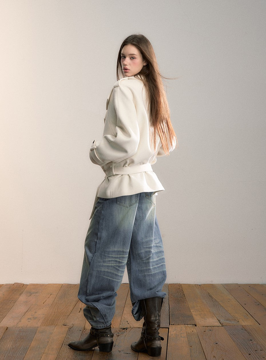 High-Neck Loose Wool Coat VIA0347