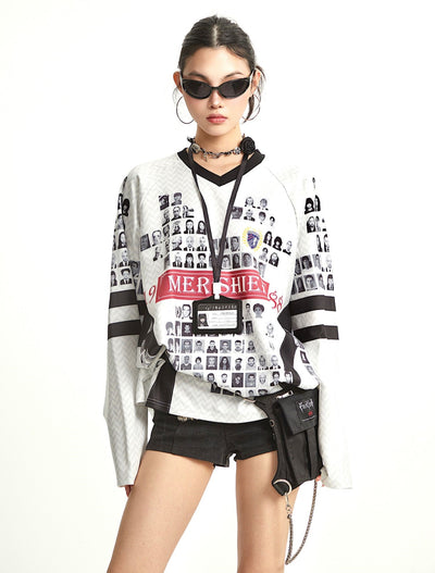 Retro Portrait Print Jersey Sweatshirt UNC0300