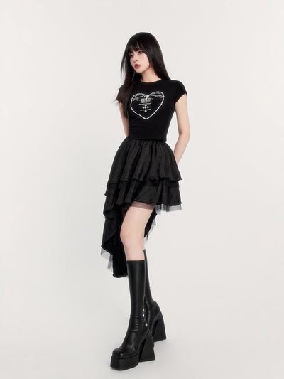 Romantic Dark Style Pleated Irregular Short Skirt VOC0237