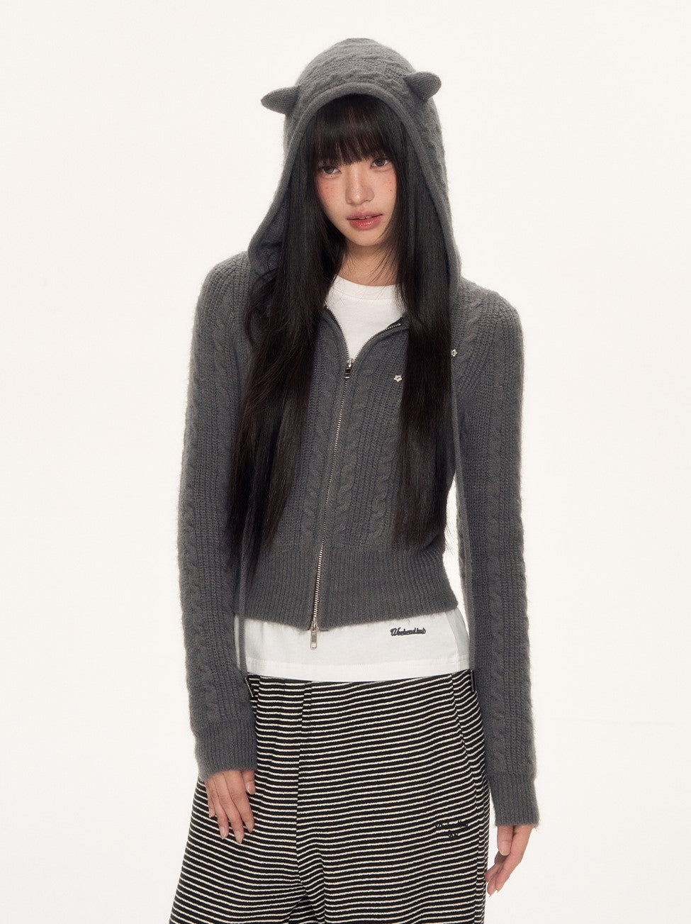 Cat Ear Knitted Hooded Cardigan WEE0096