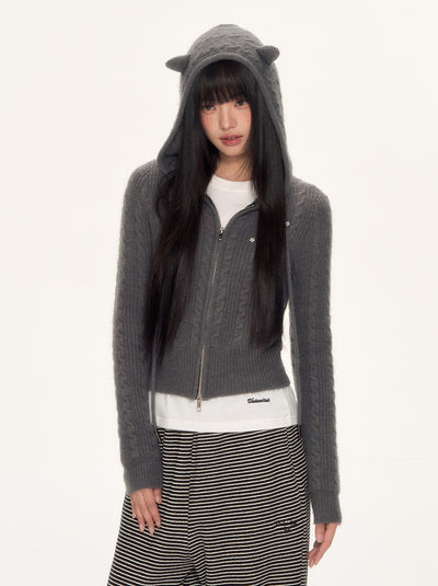 Cat Ear Knitted Hooded Cardigan WEE0096