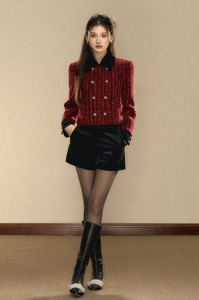 French Court Vintage Little Fragrance Double-breasted Wool Red Short Jacket OSH0097