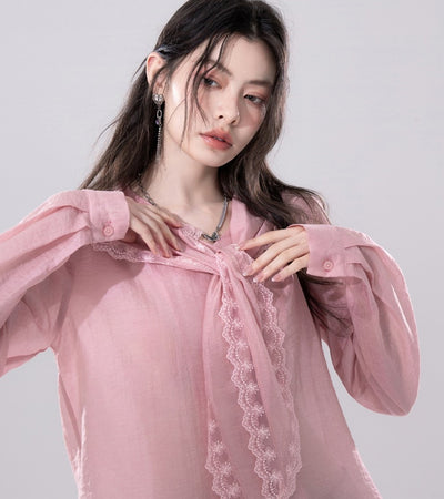 Grapefruit Pink Large Lapel Shirt COT0247