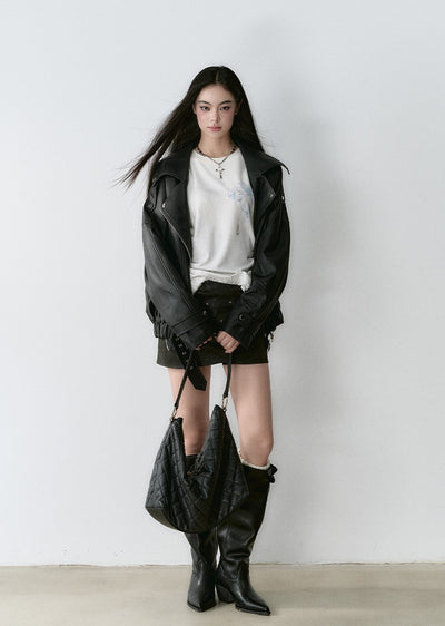 Loose Silhouette Versatile Motorcycle Leather Jacket VIA0164