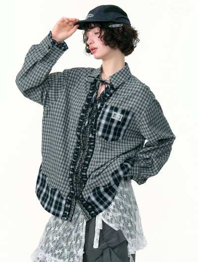 Retro Plaid Stitching Long-sleeved Shirt ZIZ0307