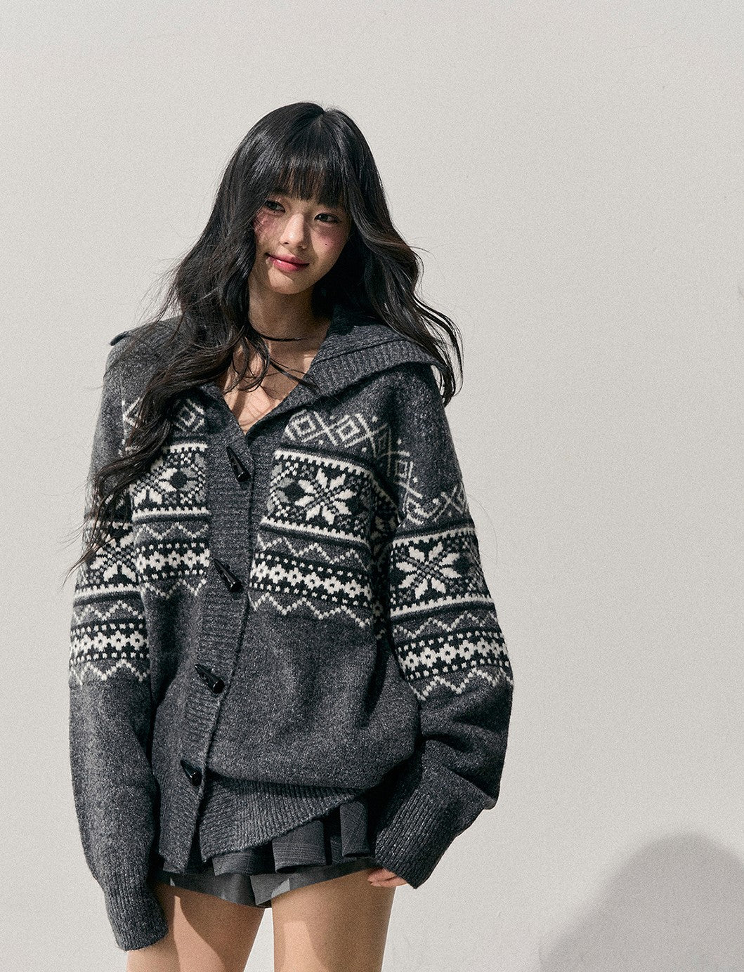 Horn Button Nordic Pattern Cardigan DIA0761