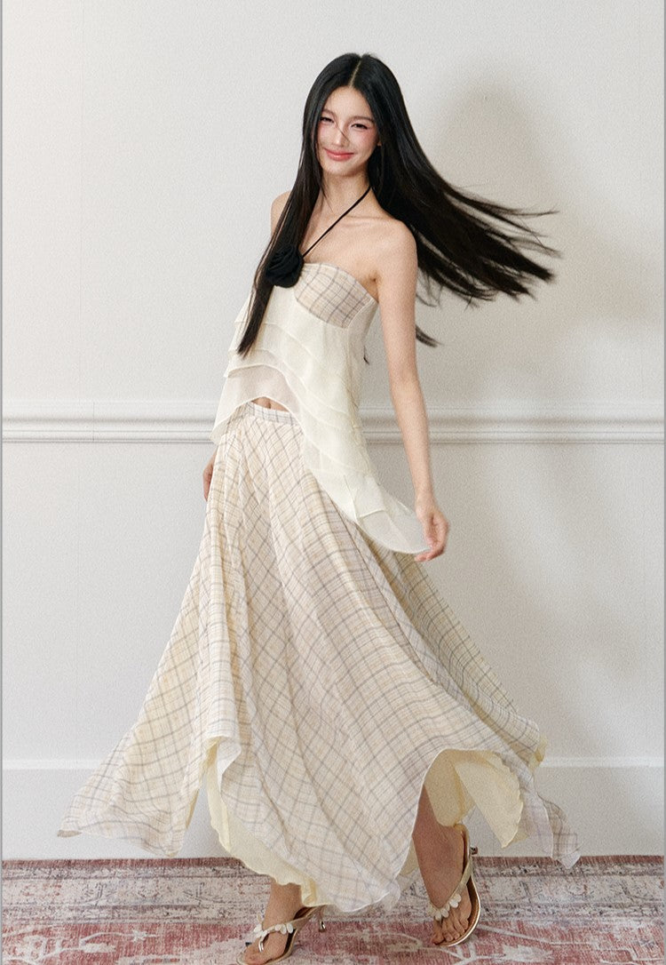 Rose Halter Strap Top/Plaid Skirt AGM0172
