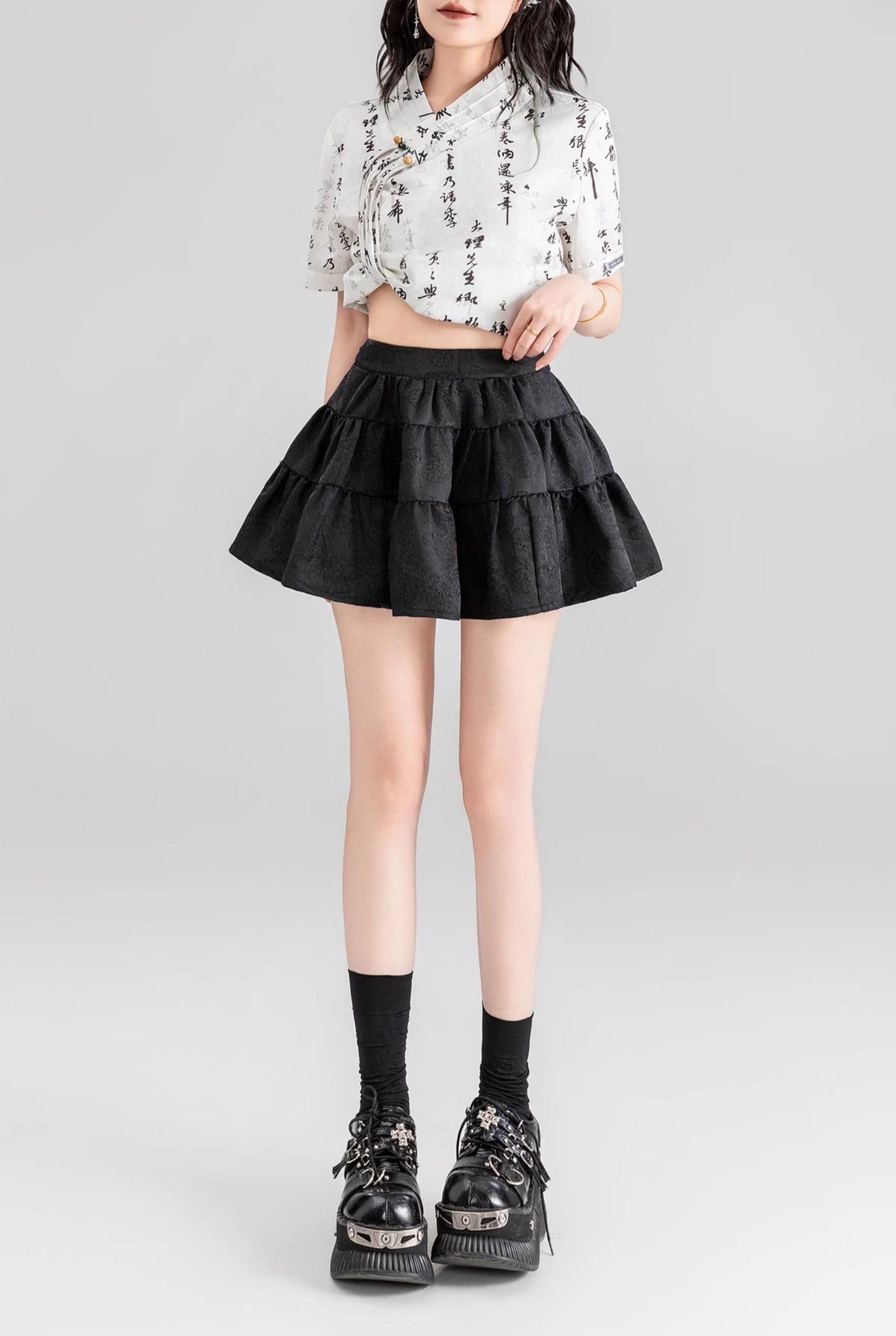 Dark Pattern Jacquard A-line Pleated Fluffy Cake Short Skirt KEI0061