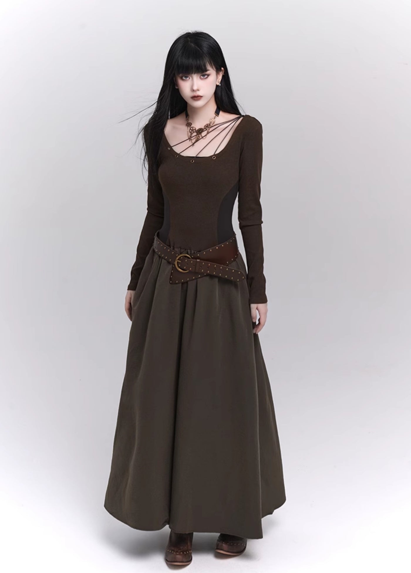 Dark Brown Unique Special Atmosphere Dress LAD0115