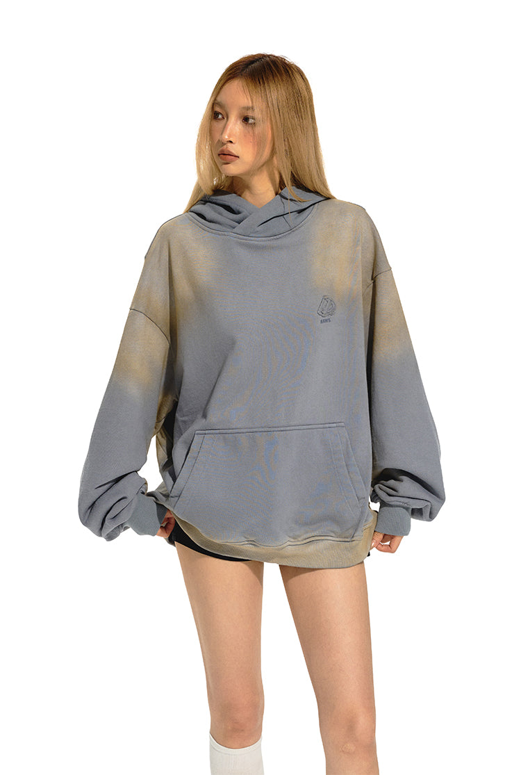 Royal Blue Distressed Back Curved Design Loose Sweatshirt Hoodie NOT0204