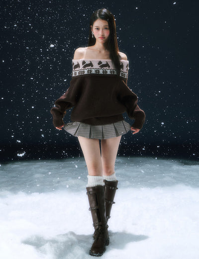 Off-Shoulder Sweater/Plaid Skirt WEE0101