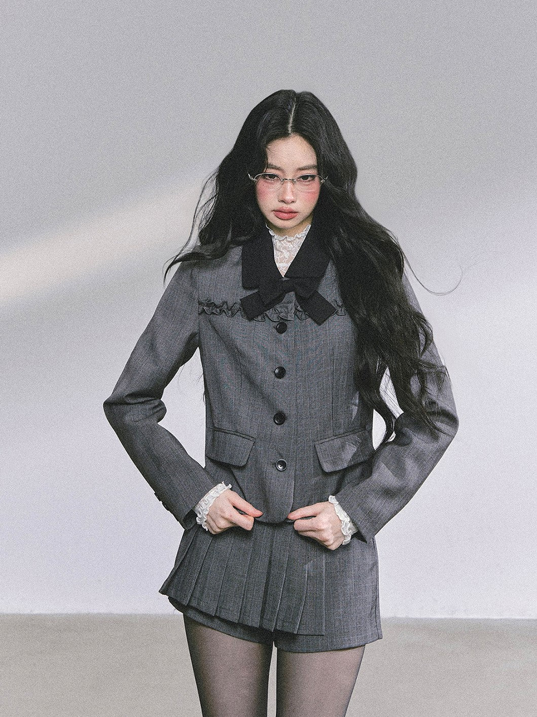 French Suit Jacket/Pleated Skirt/Lace Top DIA0601