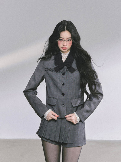 French Suit Jacket/Pleated Skirt/Lace Top DIA0601