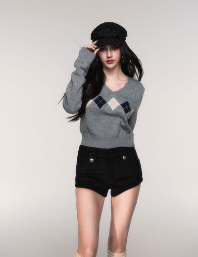 Diamond Pattern V-Neck Sweater LUL0200
