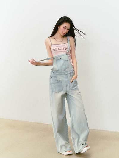 Light Blue Denim Casual Overalls Pants VIA0318
