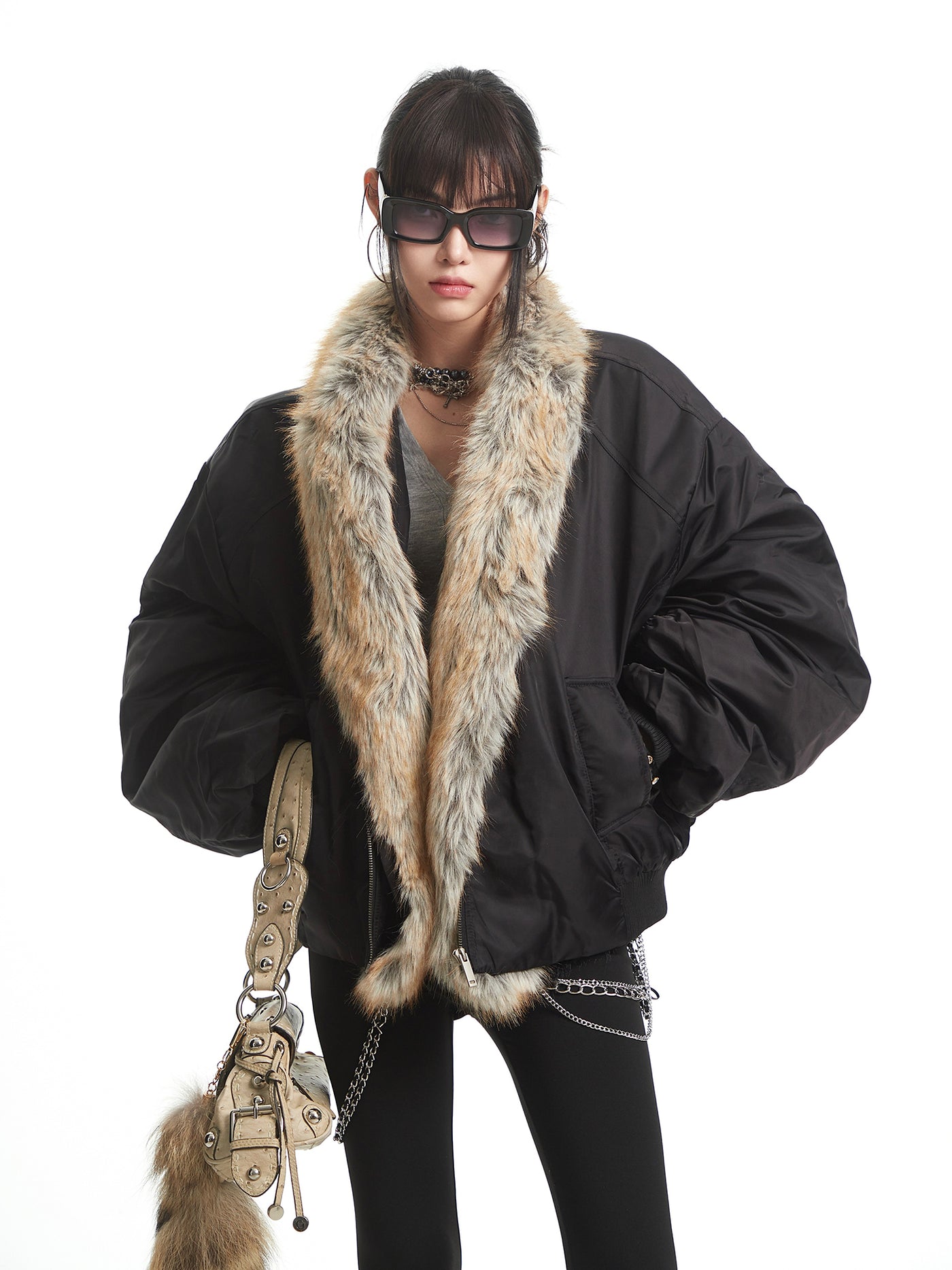 Black Fur Collar Thick Warm Jacket UNC0331