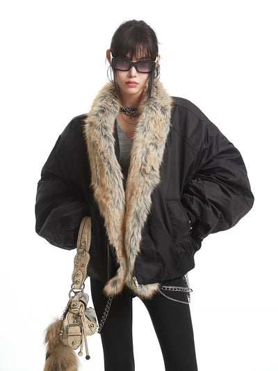 Black Fur Collar Thick Warm Jacket UNC0331