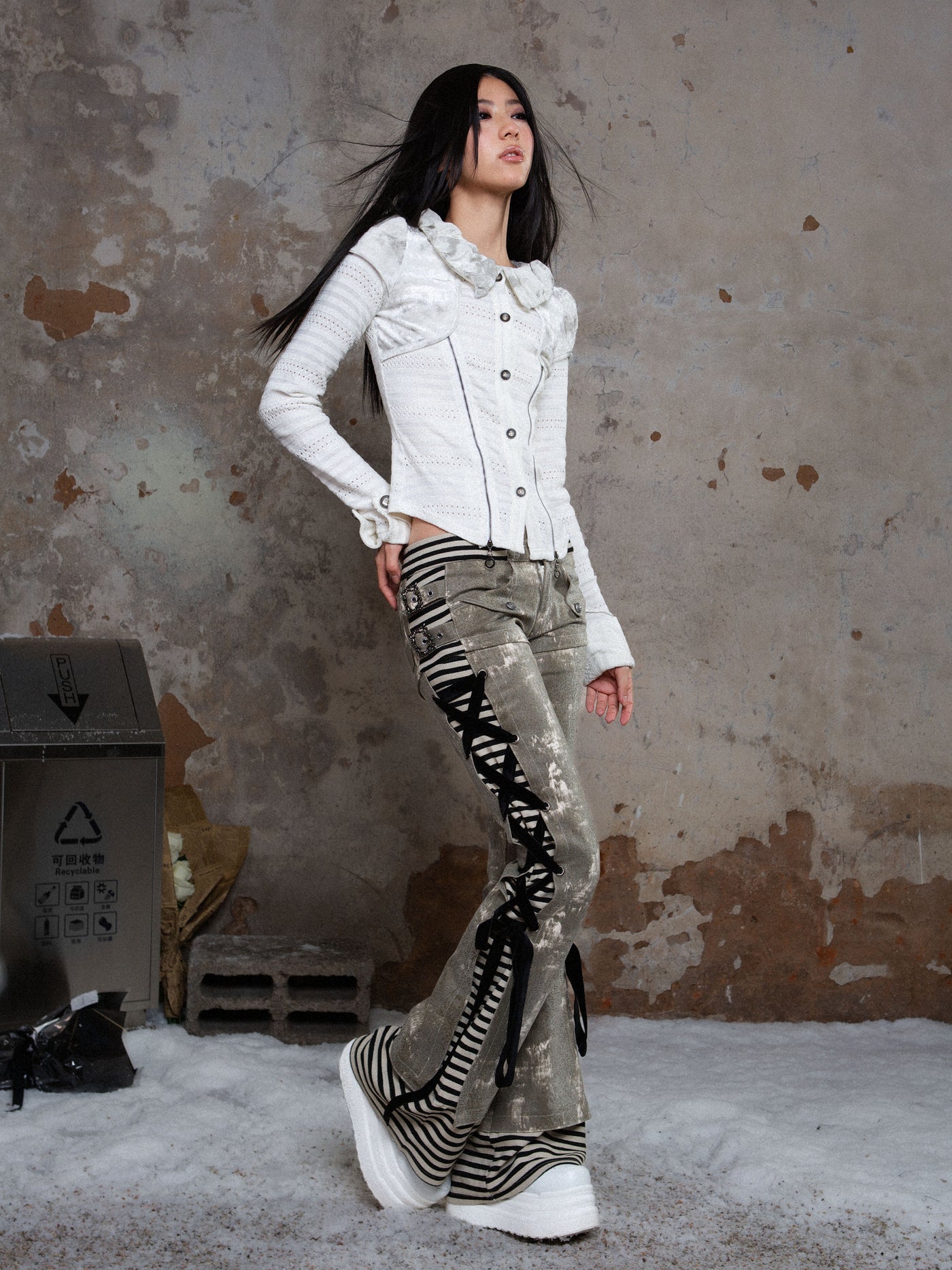 Contrast Color Low Waist Straight Punk Pants ARI0029