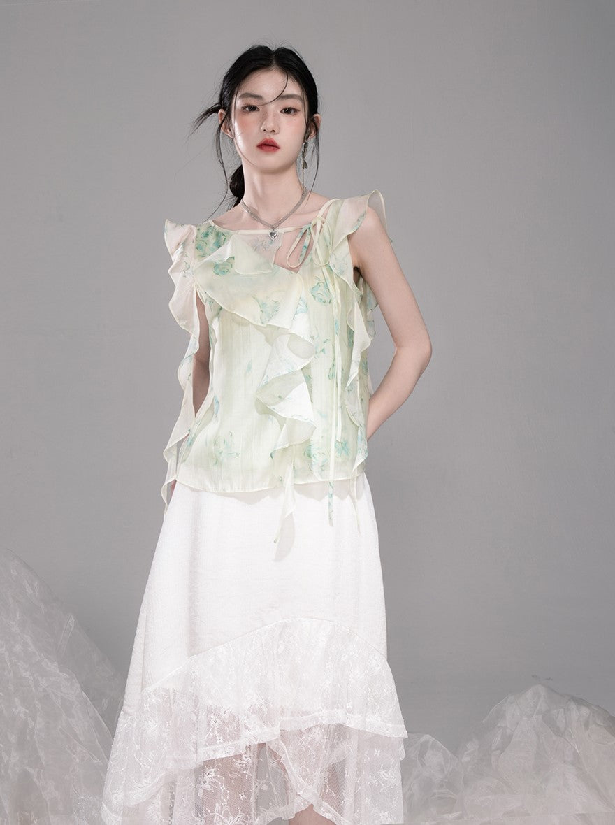 Irregular Lotus Leaf Collar Chiffon Shirt COT0330