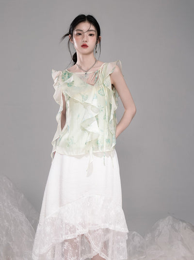 Irregular Lotus Leaf Collar Chiffon Shirt COT0330