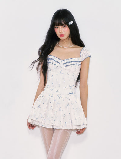 Floral Double Layer Pleated Princess Dress WEE0050