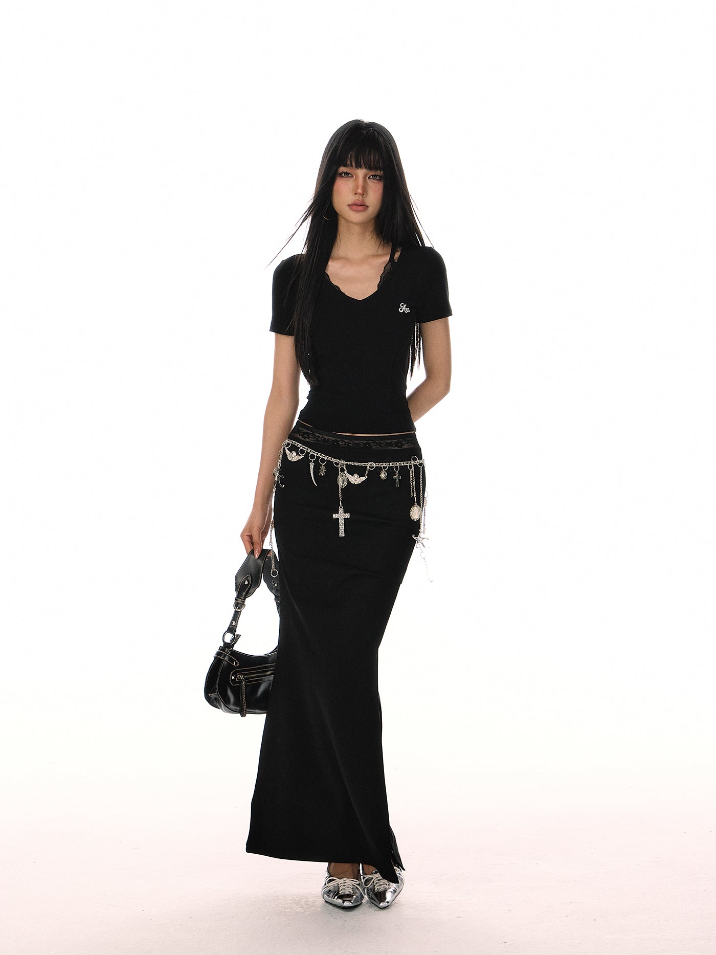 Simple V-neck Fake Two-piece T-shirt ACM0079