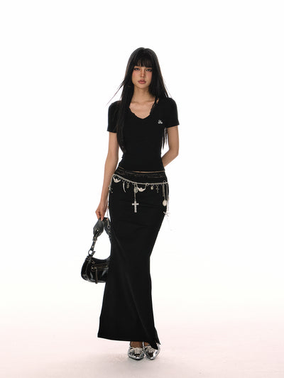 Simple V-neck Fake Two-piece T-shirt ACM0079