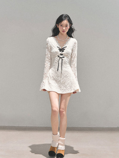 V-neck Long-Sleeved Lace Dress DIA0727