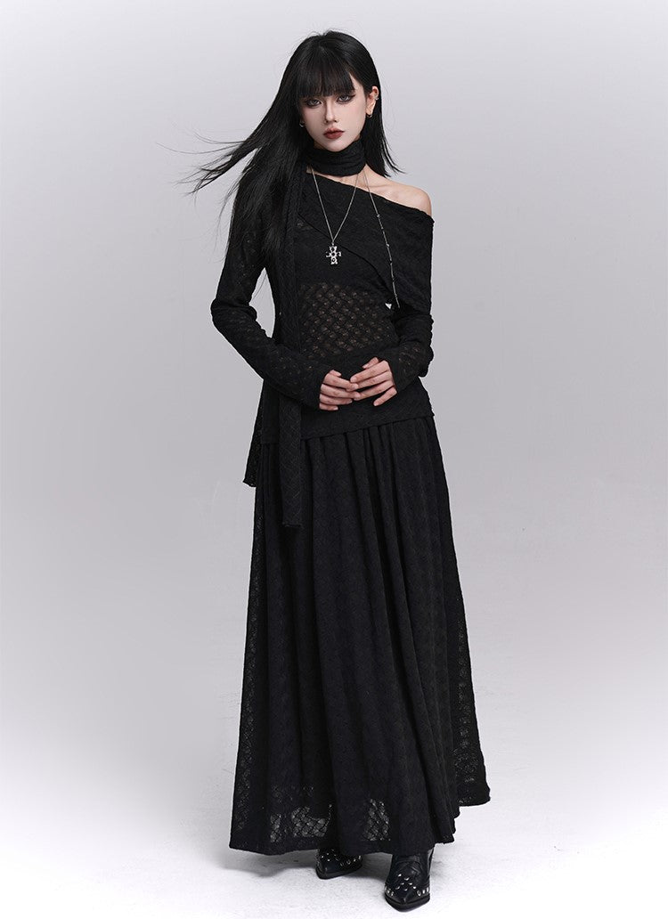 Off-Shoulder Long-Sleeved Top/Long Skirt LAD0237