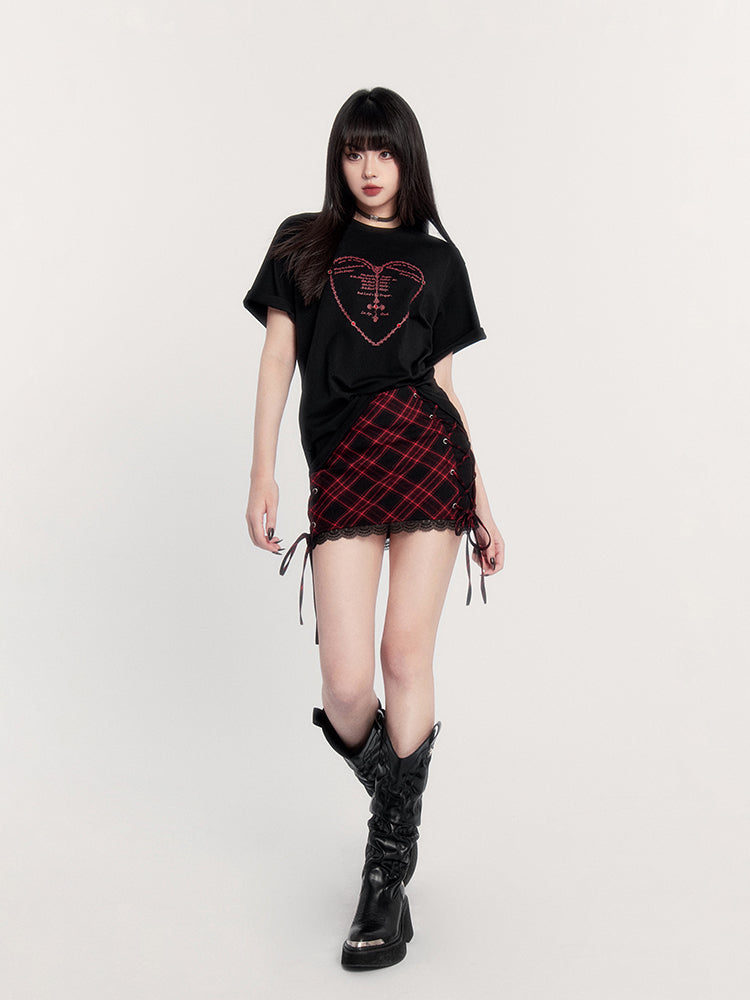 Round Neck Dark Love Printed Loose T-shirt VOC0226