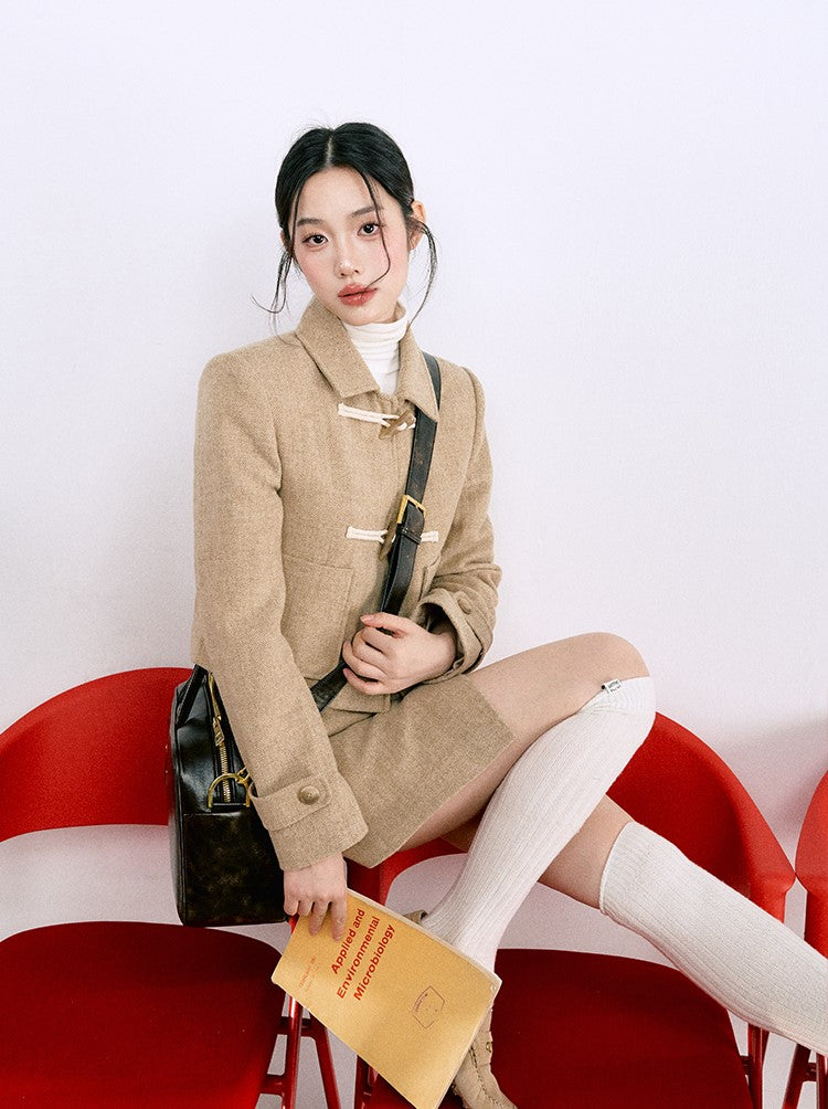 Classic All-wool Horn Button Jacket/Short Skirt LAL0075