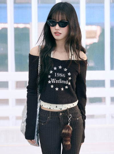 American-style Star Print Halter Neck T-shirt WEE0071