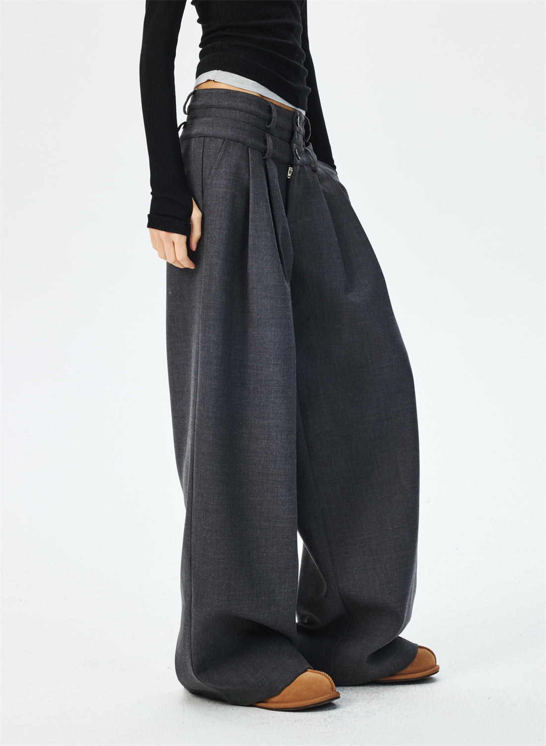 3D Pleated Design Wide Leg Casual Pants CUR0269