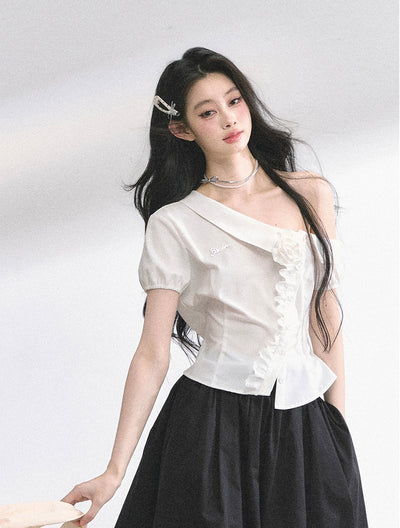 Lace Off-shoulder Flower Shirt DIA0524