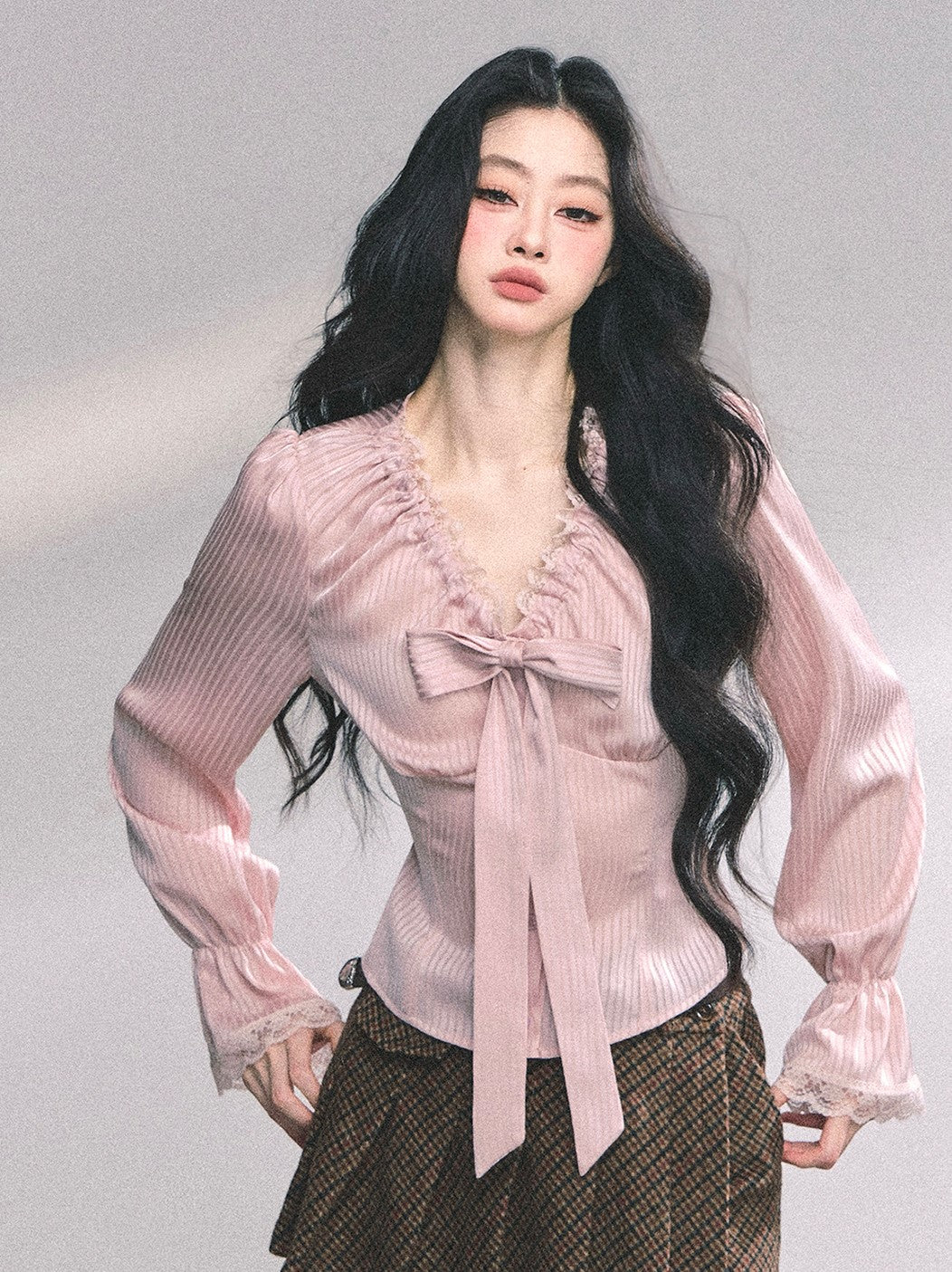 High-end French Lace Striped Shirt DIA0629