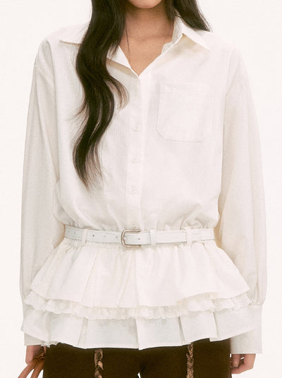 White Long-Sleeved Shirt Dress WEE0132