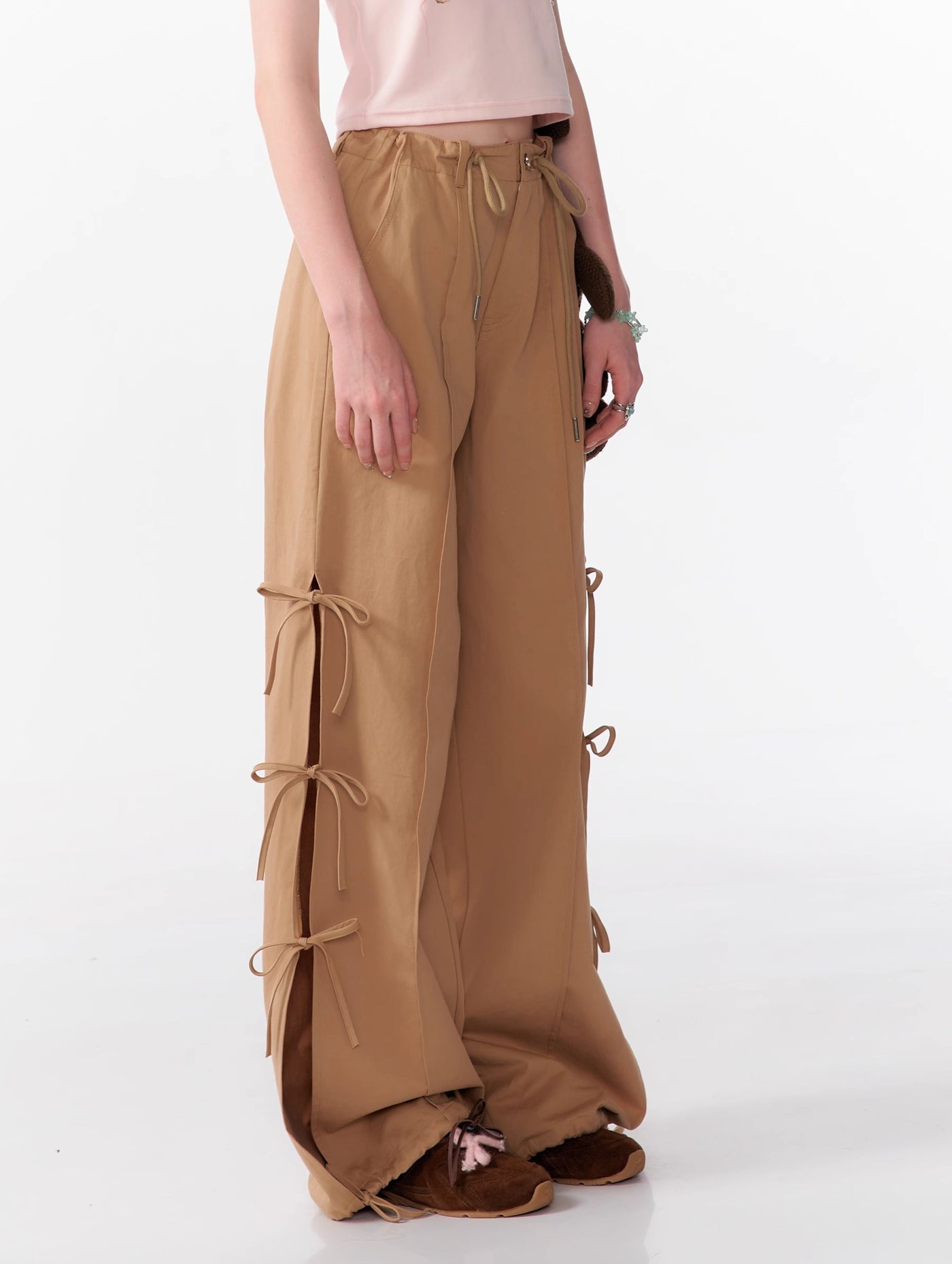 Bow High Waist Slim Straight Wide Leg Casual Pants ZIZ0104