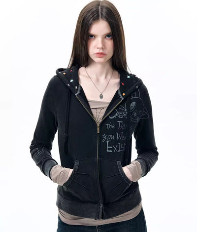 Graffiti Star Print Hooded Jacket NEC0230