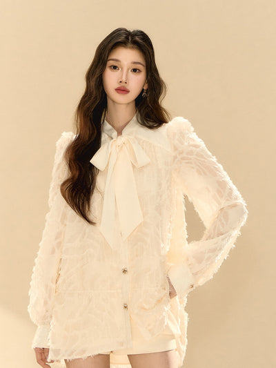 Puff Sleeves Bow Shirt Dress OSH0139