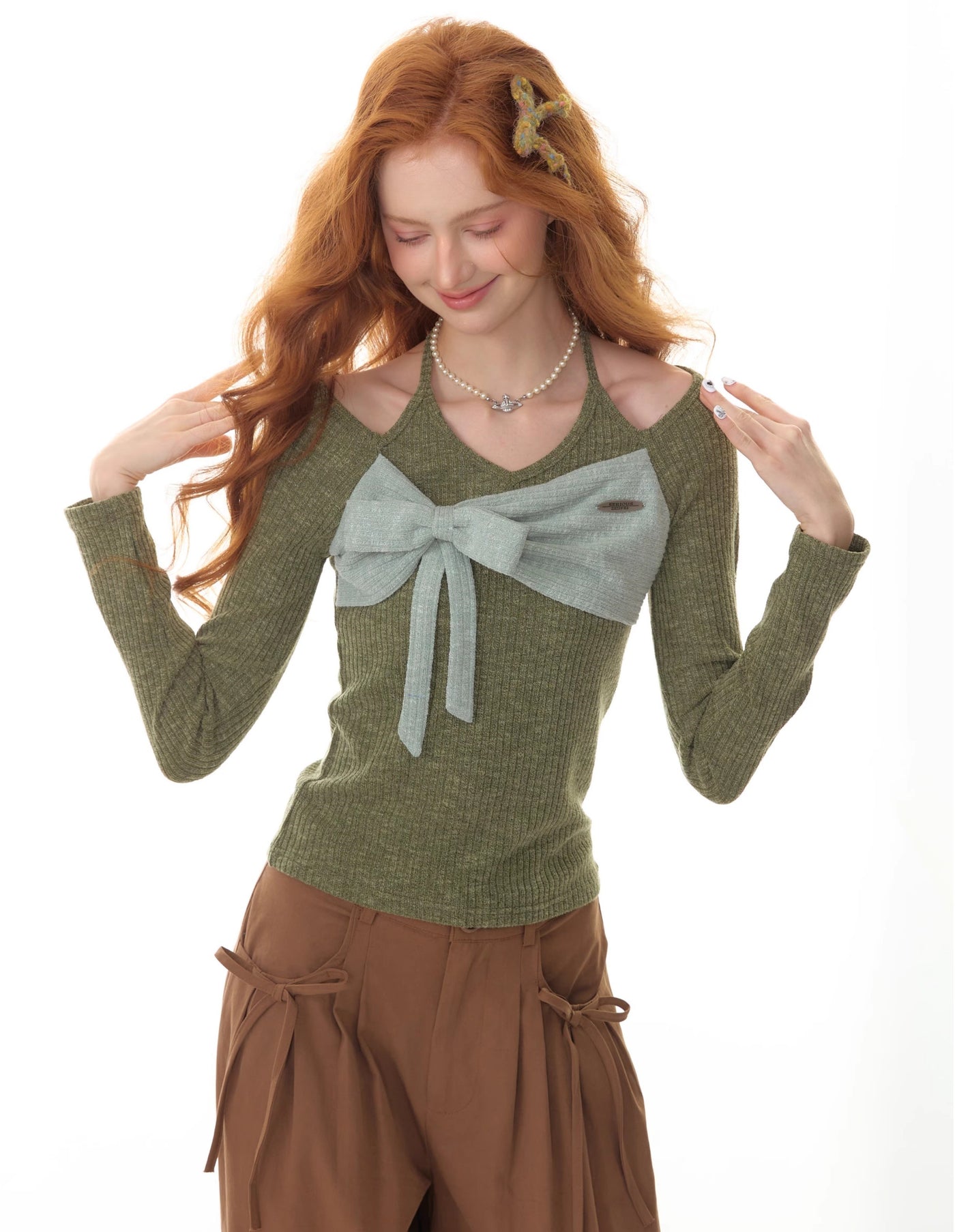 Contrast Color Stitching Bow Tie Sweater ZIZ0300