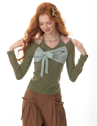 Contrast Color Stitching Bow Tie Sweater ZIZ0300