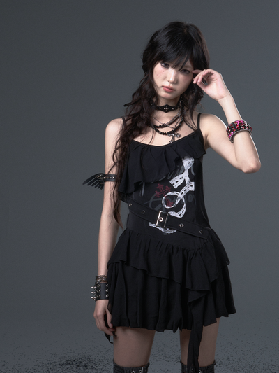 Punk Print Chiffon Suspender Dress FRU0103