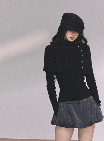 Long-sleeved Knitted Slimming Top+Shawl DIA0620