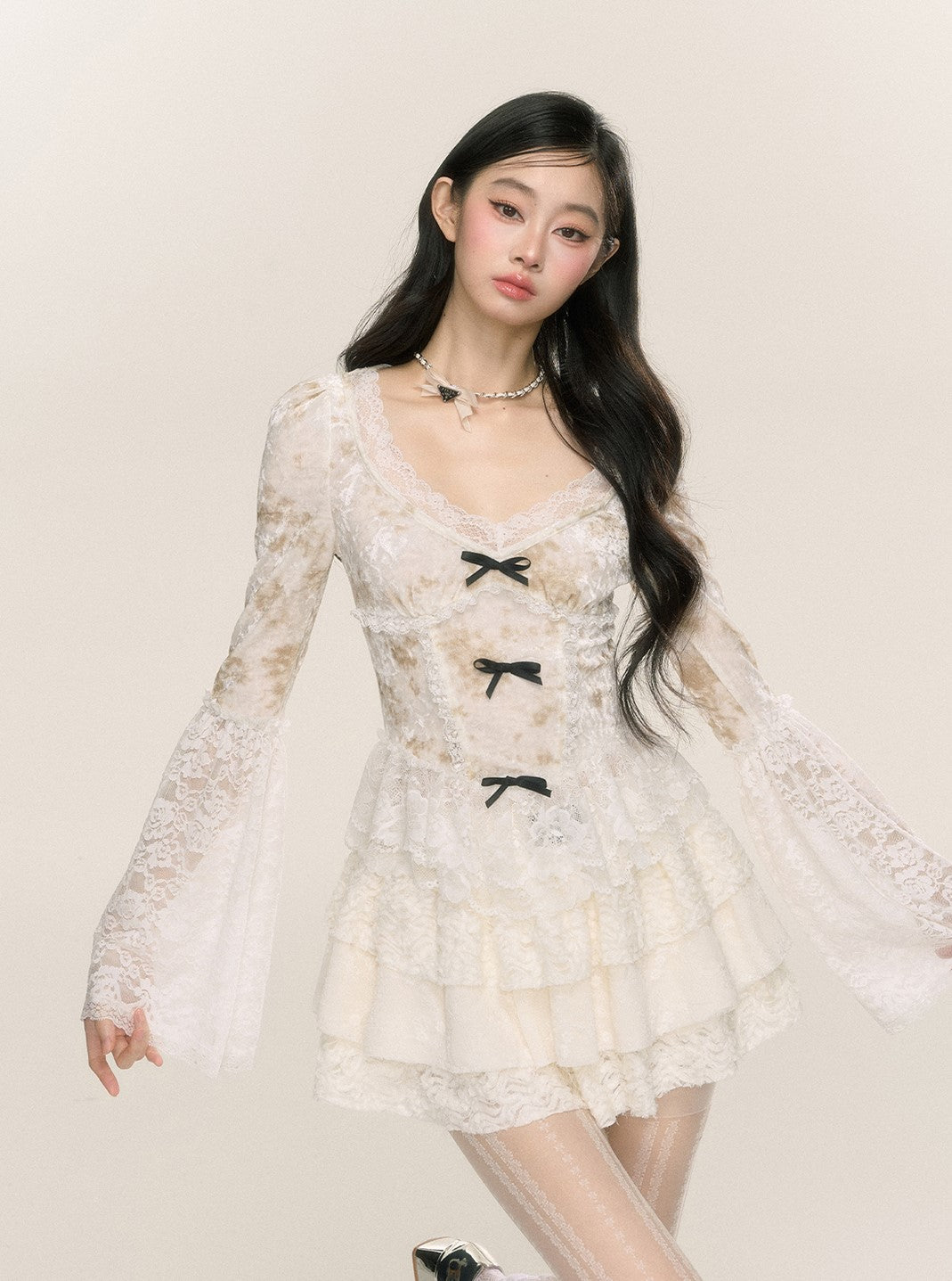 White Moss Rose French Pure Desire Lace Shirt DIA0230