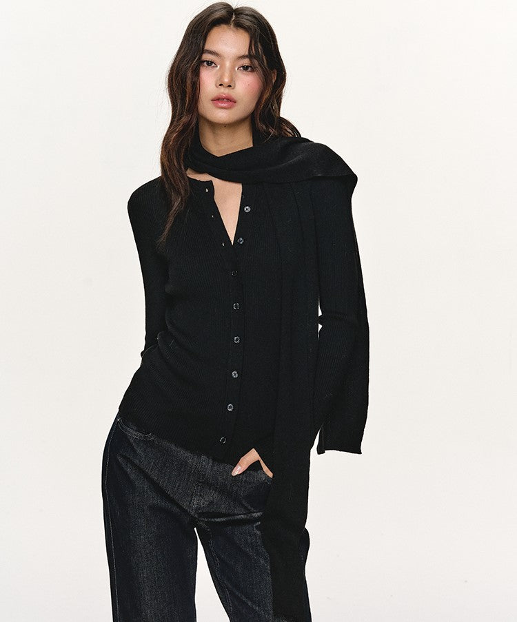Scarf Slim-fit Long-sleeved Knitted Cardigan ANA0099