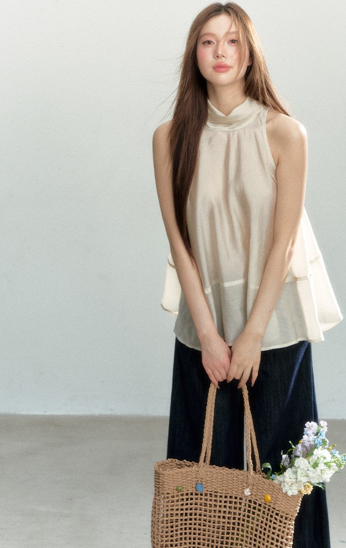 Beige Halter Sleeveless Top SHI0174