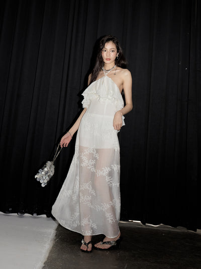 Embroidery Off-shoulder Halter Dress JNY0233