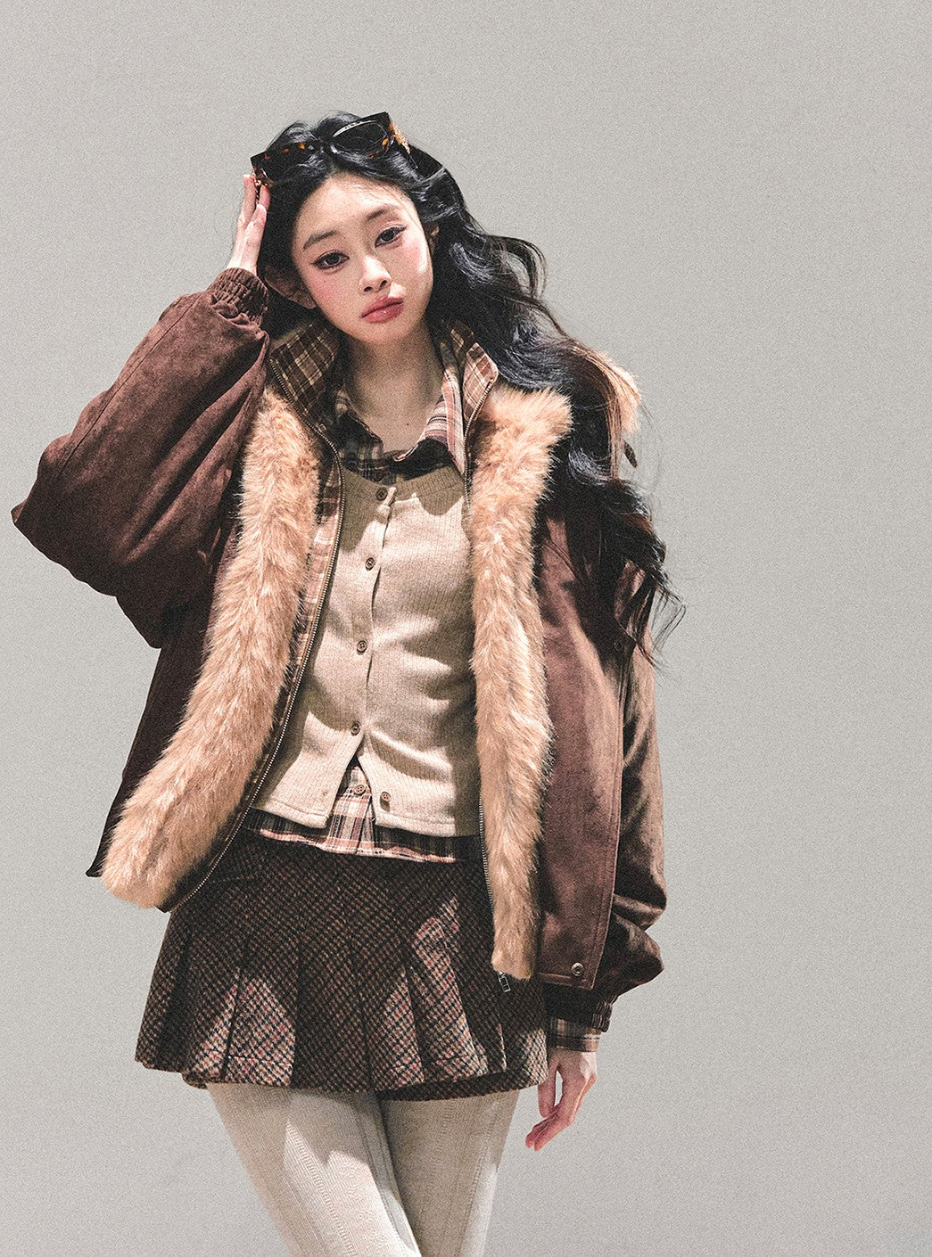 Faux Two-Piece American Style Plaid Jacket DIA0672