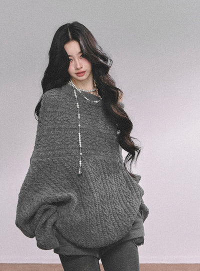 American One Shoulder Cable Sweater DIA0619